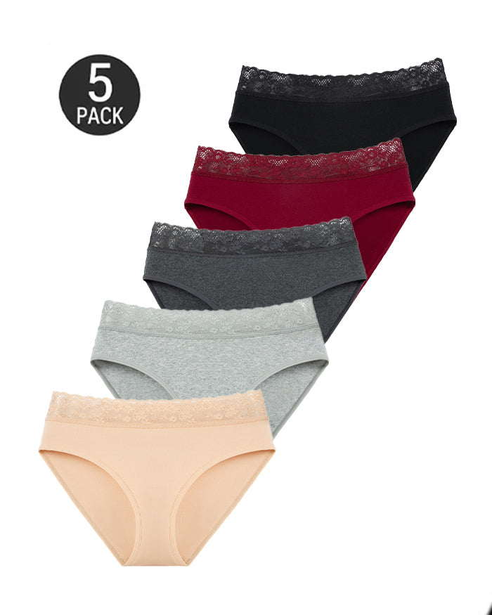 5-Pack Lace Trim Cotton Seamless Panties