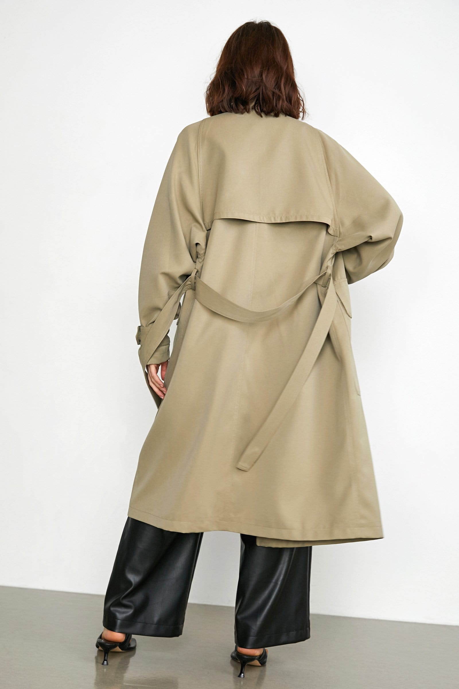 Elfrieda Tan Waterfall Collar Trench Coat
