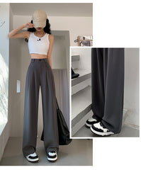 Gray Wide-Leg Slip Pocket Straight Suit Pants