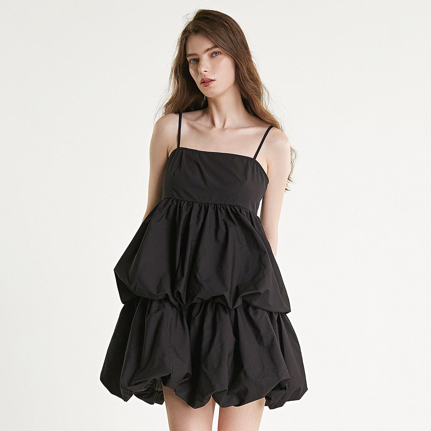 Black Tiered Puffball Mini Dress