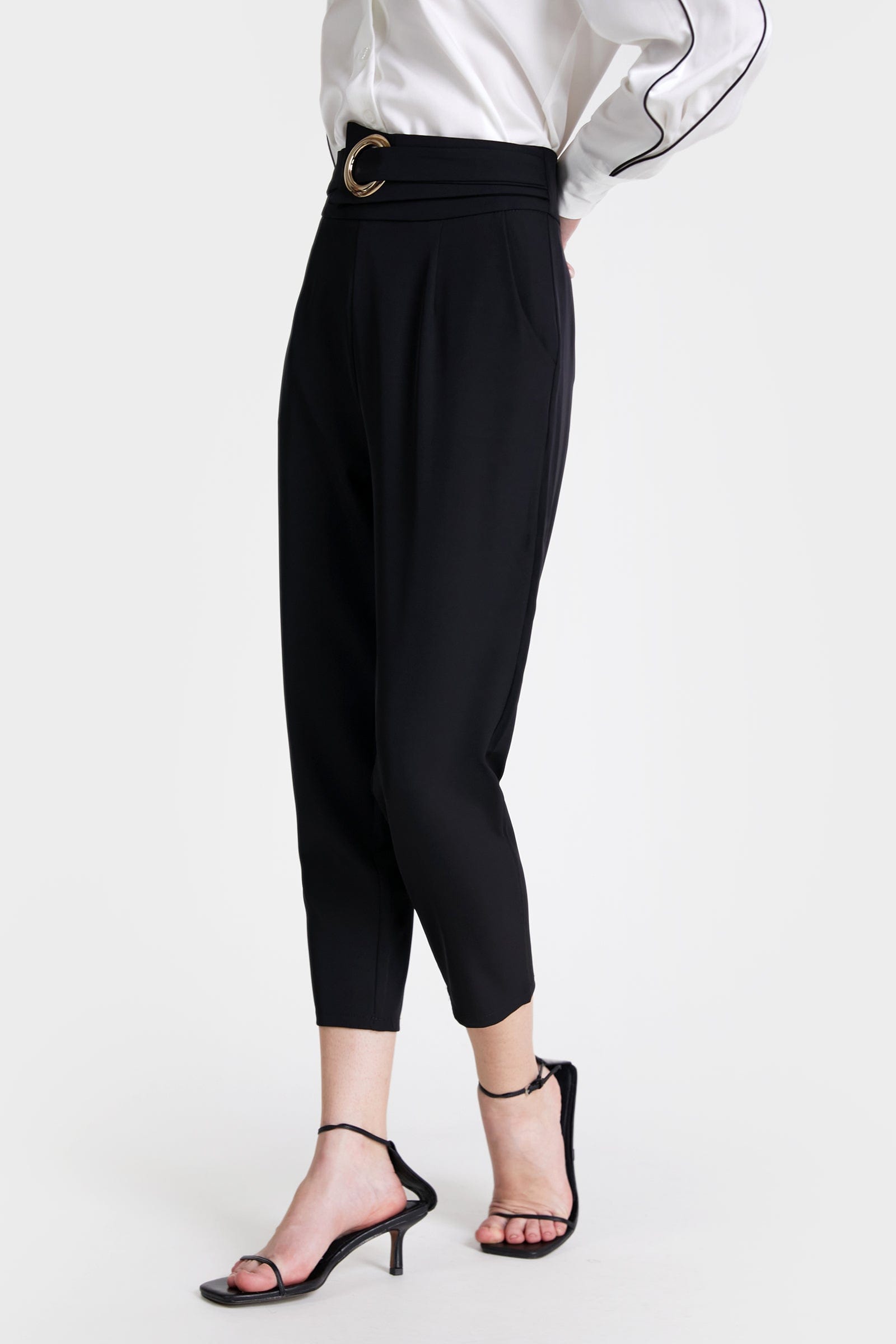 Black Ring Detail Straight Leg Suit Pants