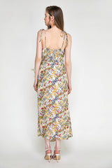 Multicolor Floral Print Tie Strap Wrap Midi Dress
