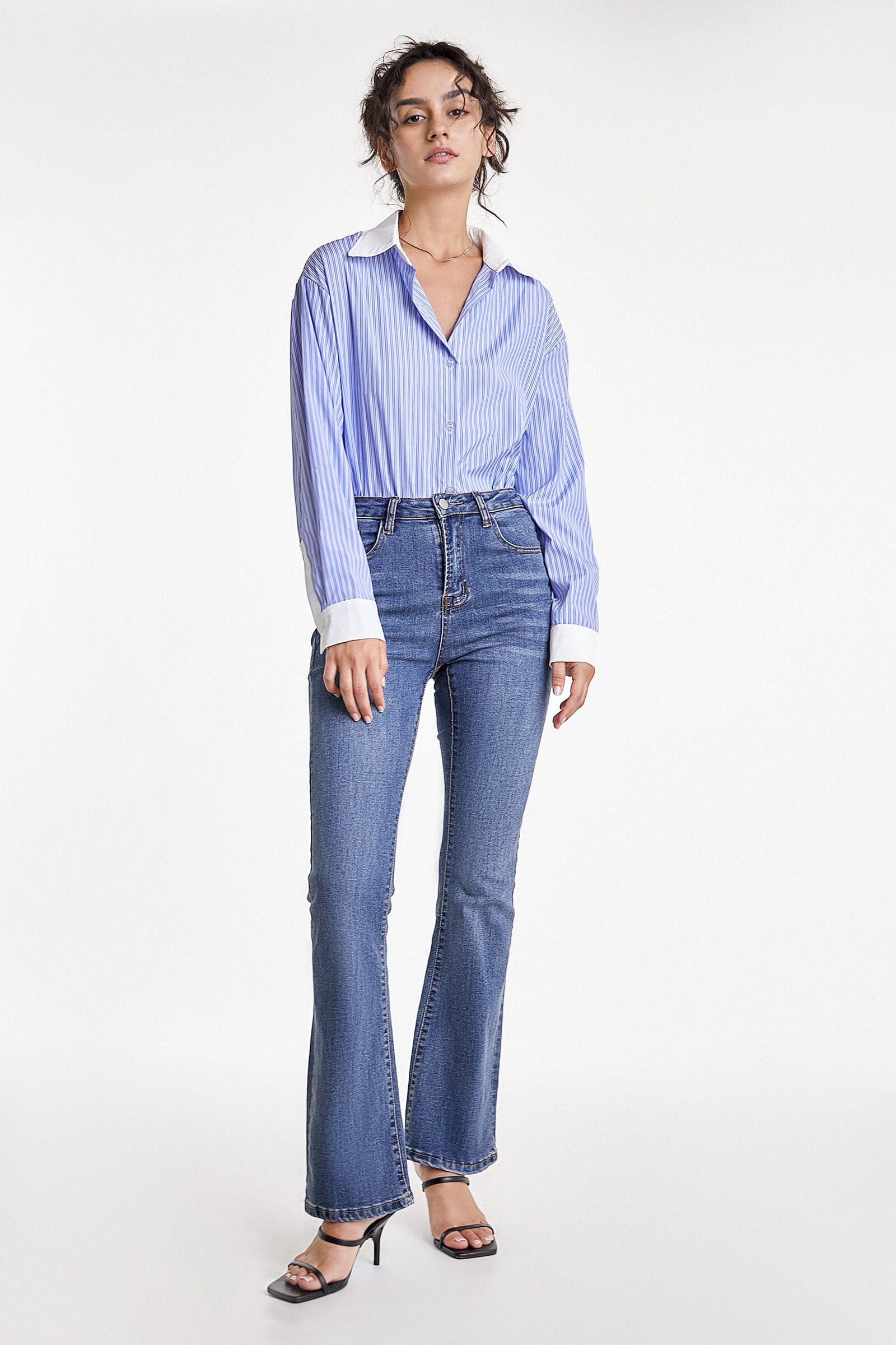 Cornflower Blue Contrast Striped Longline Shirt