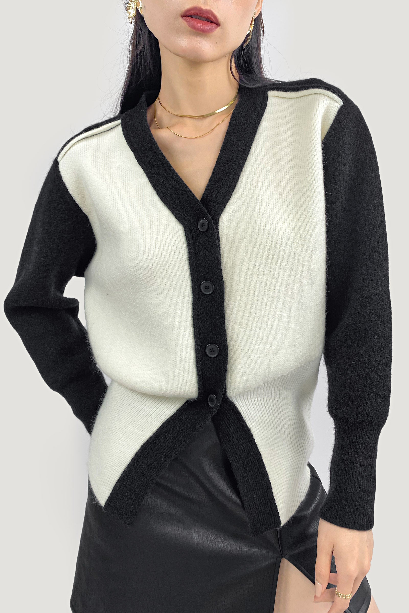 White Button-Up Banded Hem Cardigan