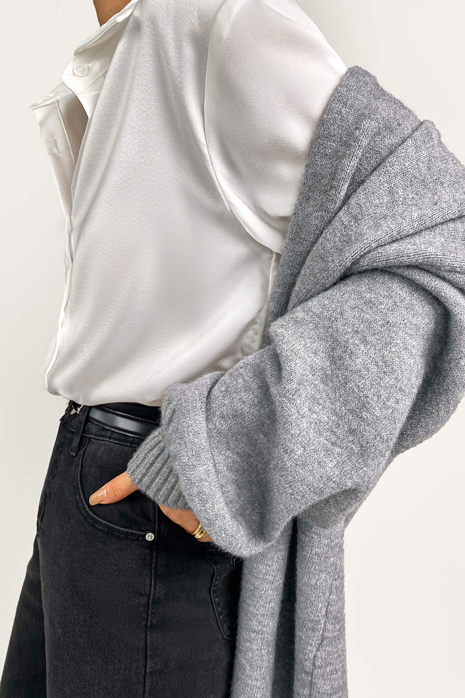 Light Grey Open Front Relaxed Fit Cardigan