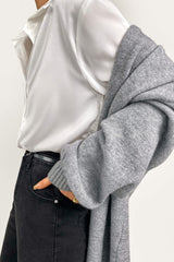 Light Grey Open Front Relaxed Fit Cardigan