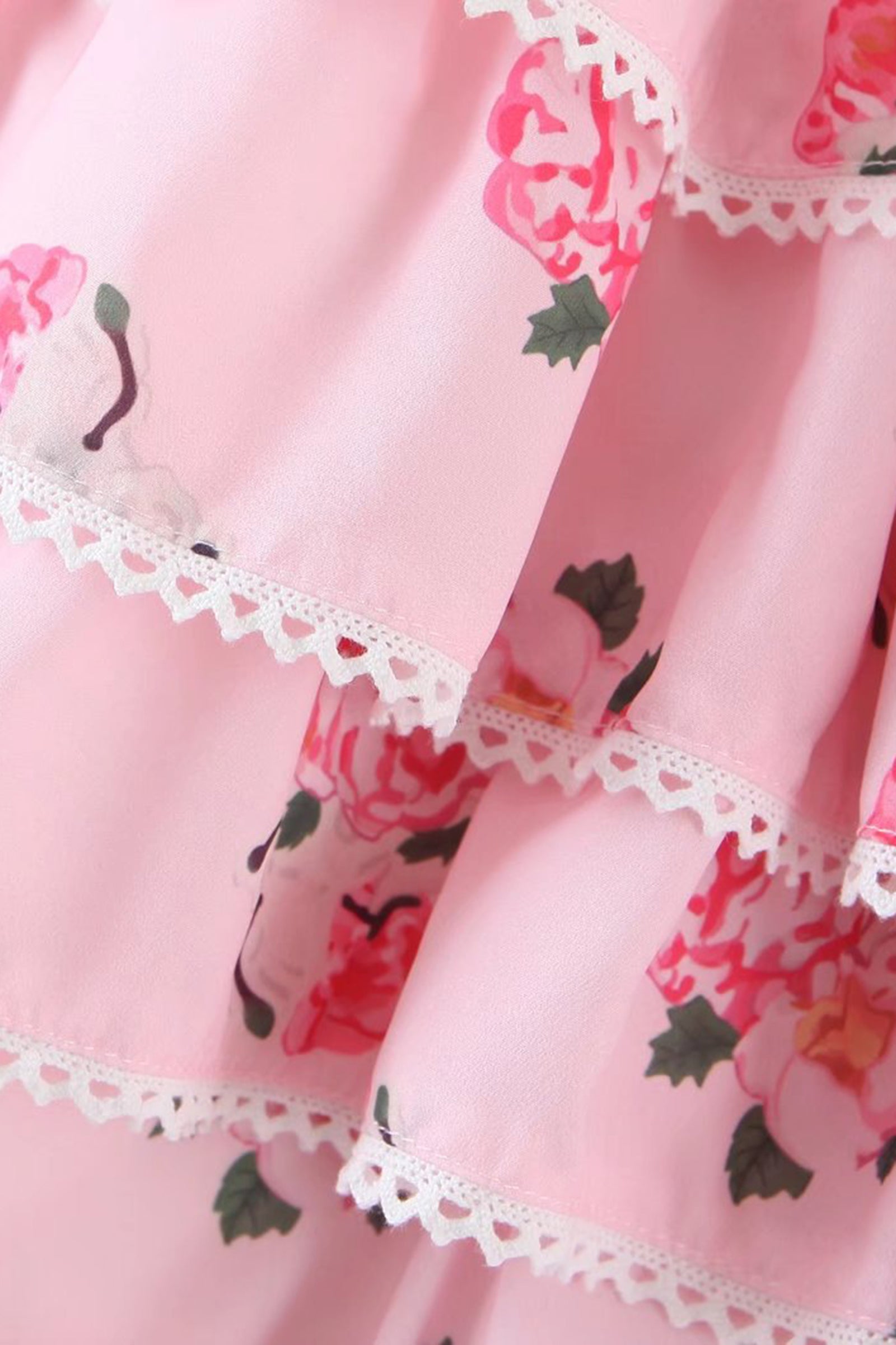 Pink Floral Print Bow-Tie Tiered Mini Dress