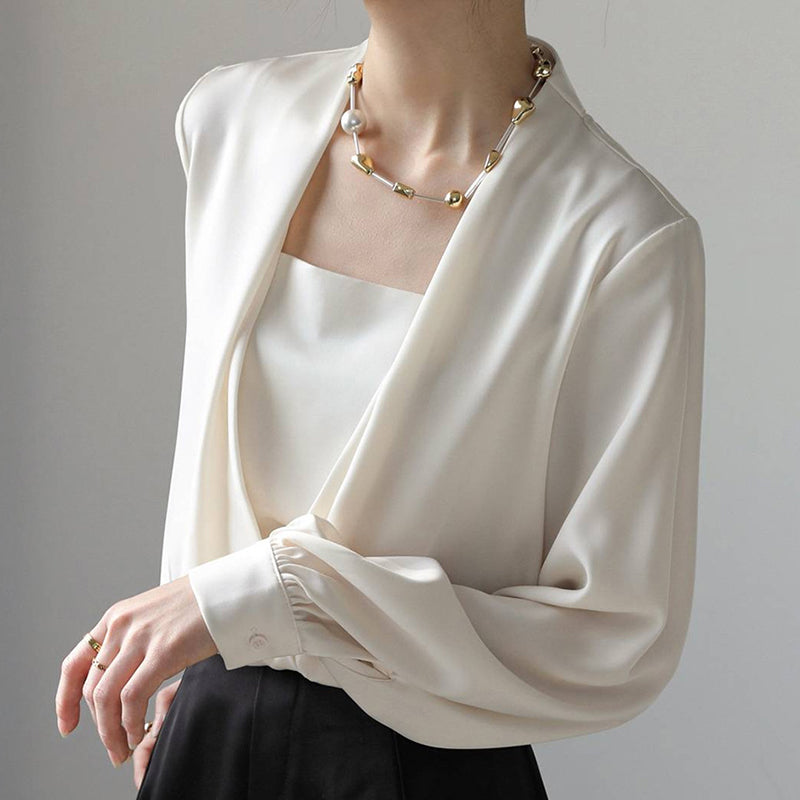 Square Collar, Long Sleeve Shirt.