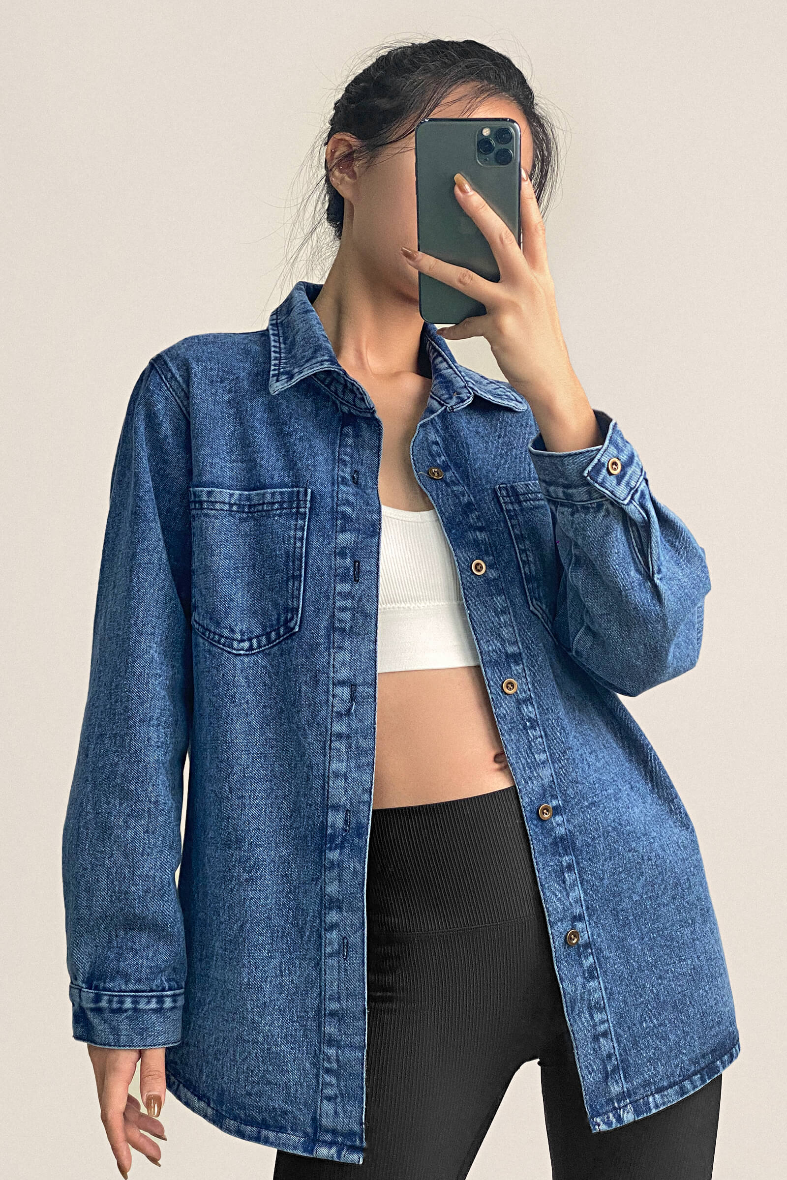 Medium Blue Wash Button-Up Oversized Denim Shacket