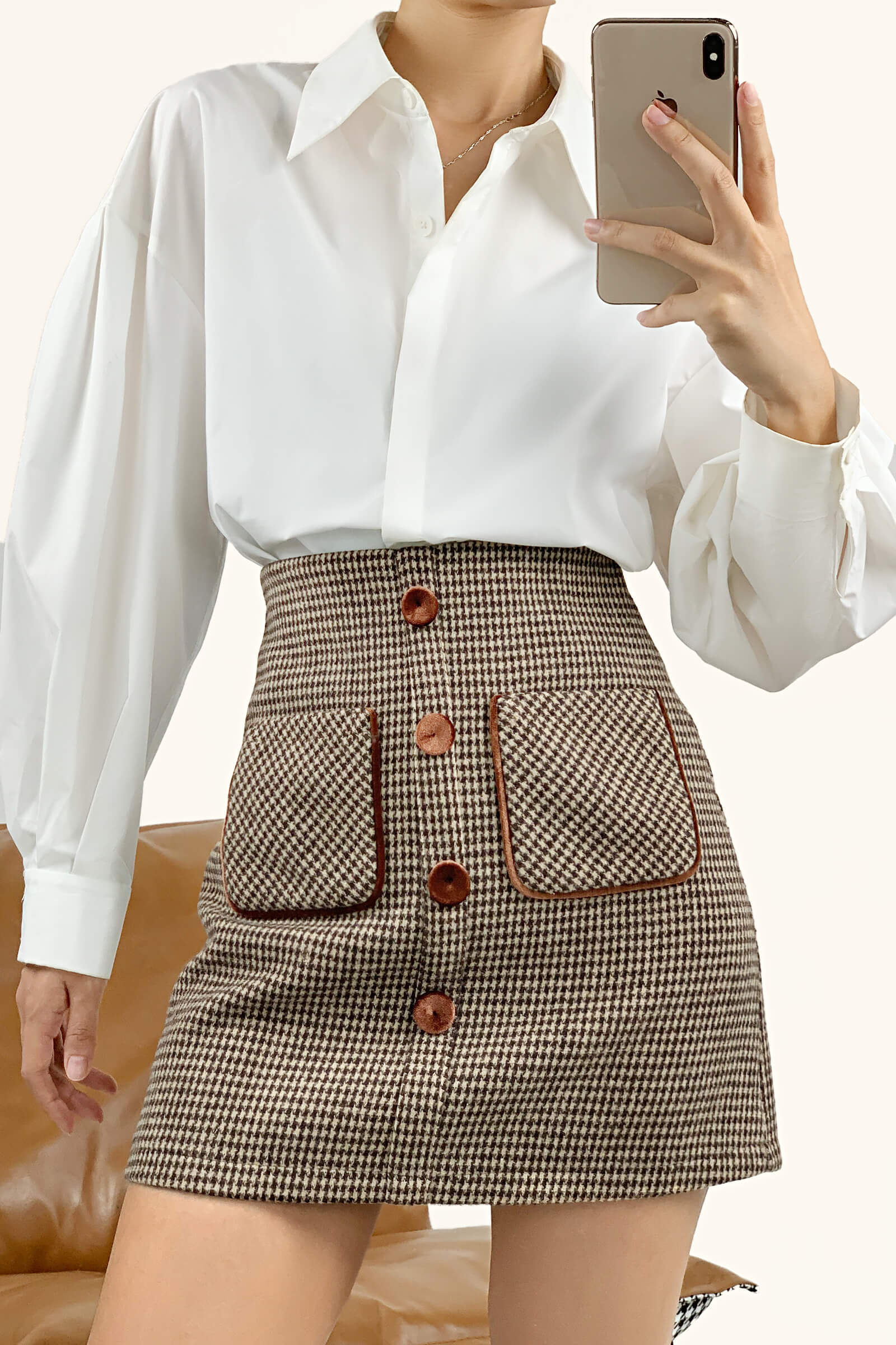 White Button-Up Lantern Sleeve Shirt