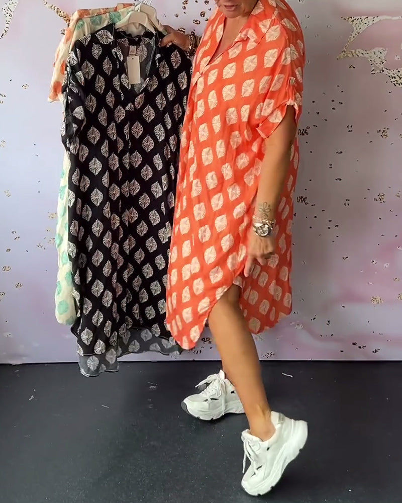 Loose lapel printed shirt dress