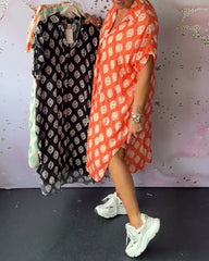 Loose lapel printed shirt dress