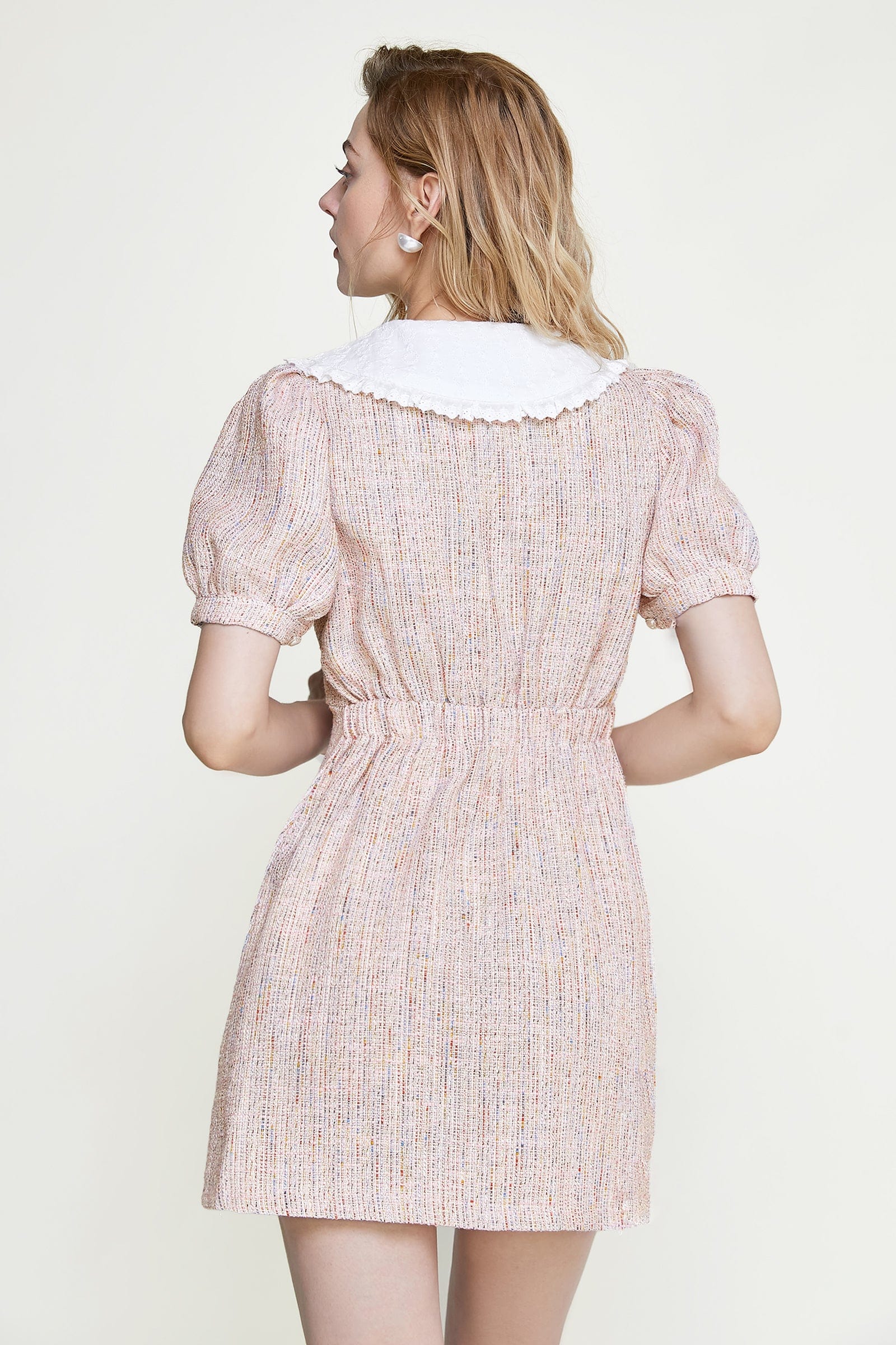 Pink Statement Collar Buttoned Mini Dress