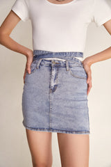 Light Blue Wash Tie Detail Denim Mini Skirt