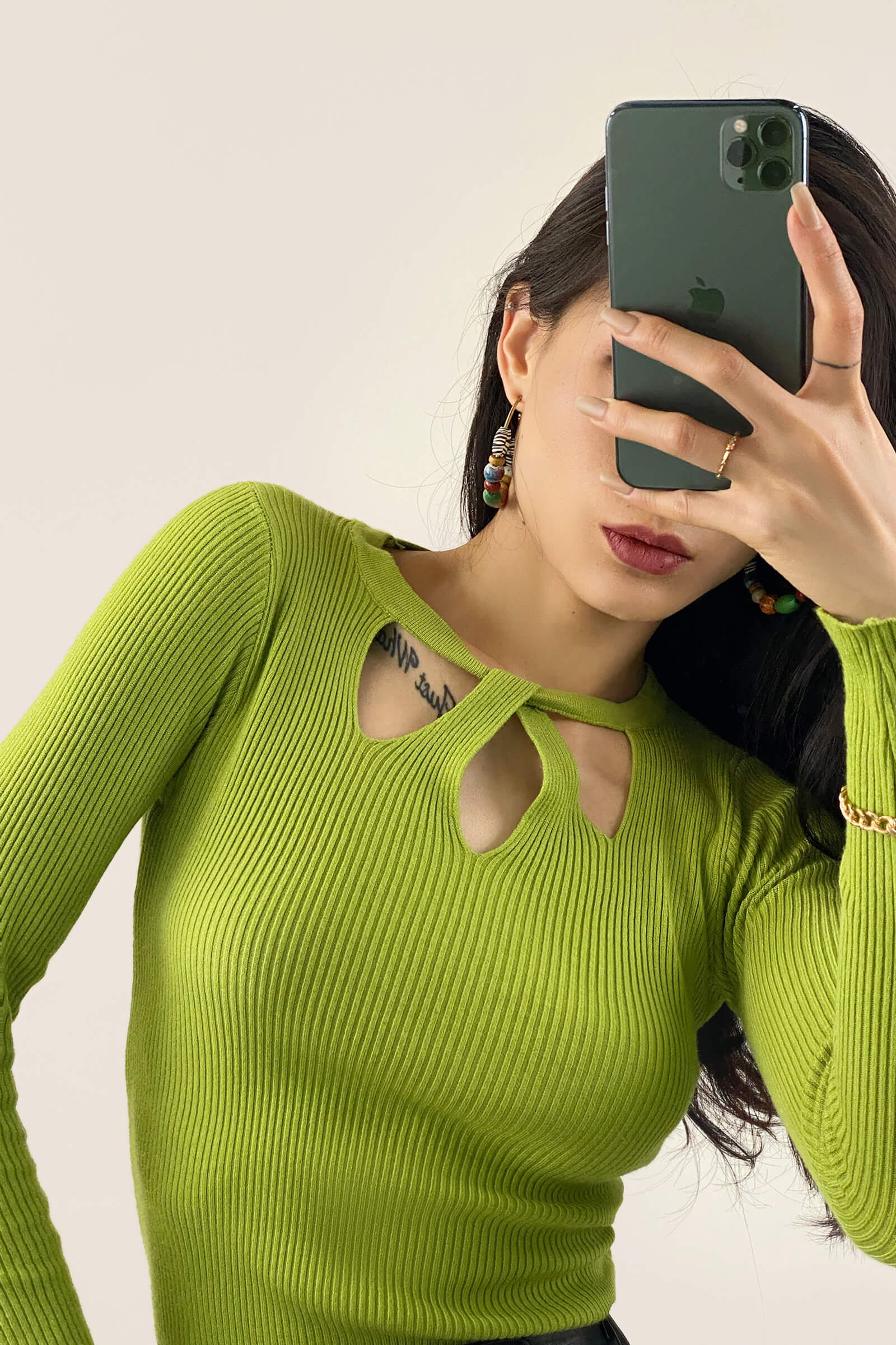 Green Knitted Cut Out Detail Sweater