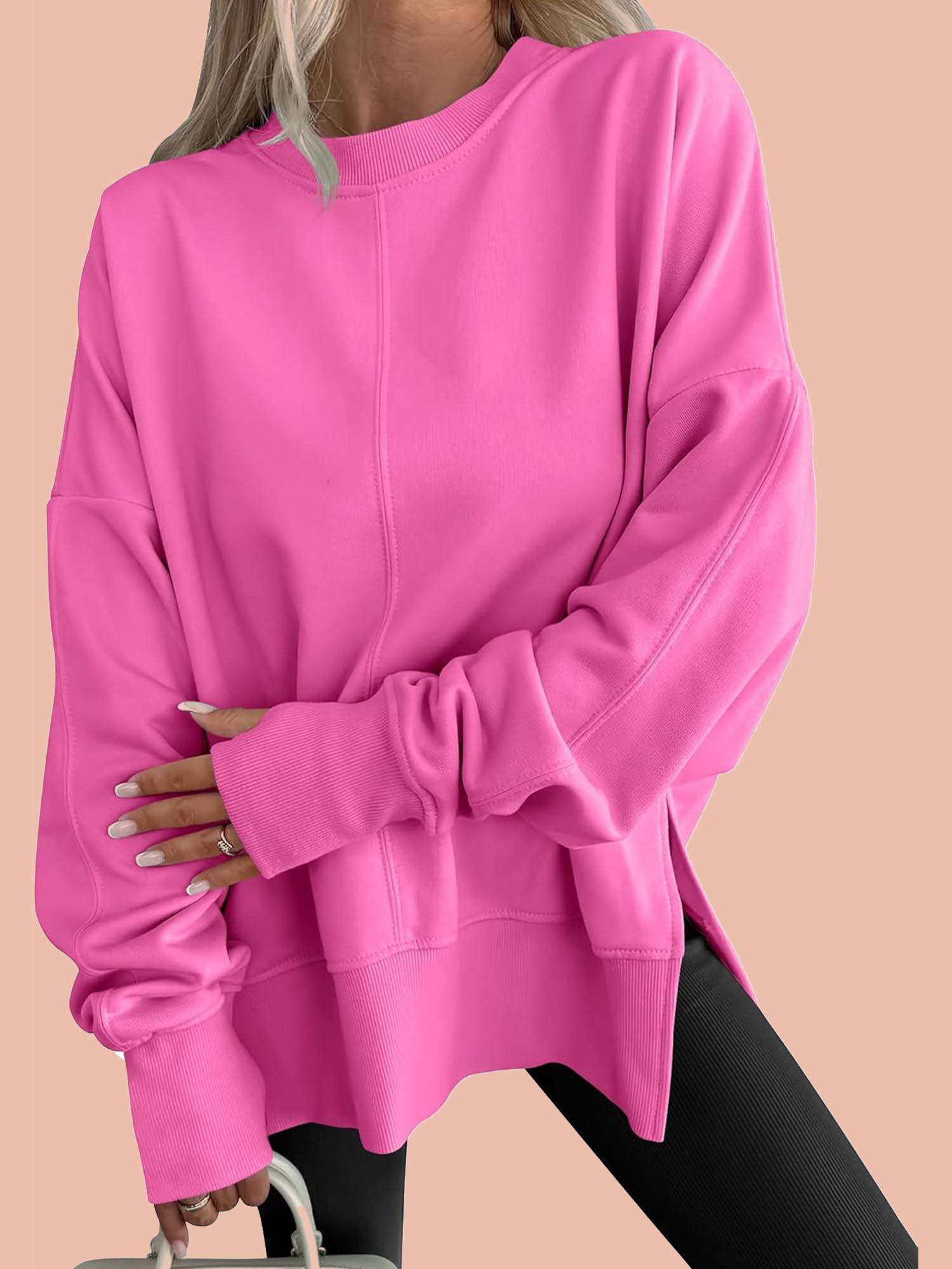 Oversized Thumbhole Long Sleeve Side Slit Sweatshirt