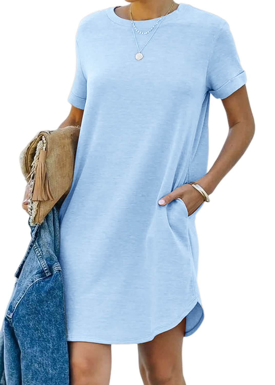 Casual short-sleeved T-shirt dress with pockets