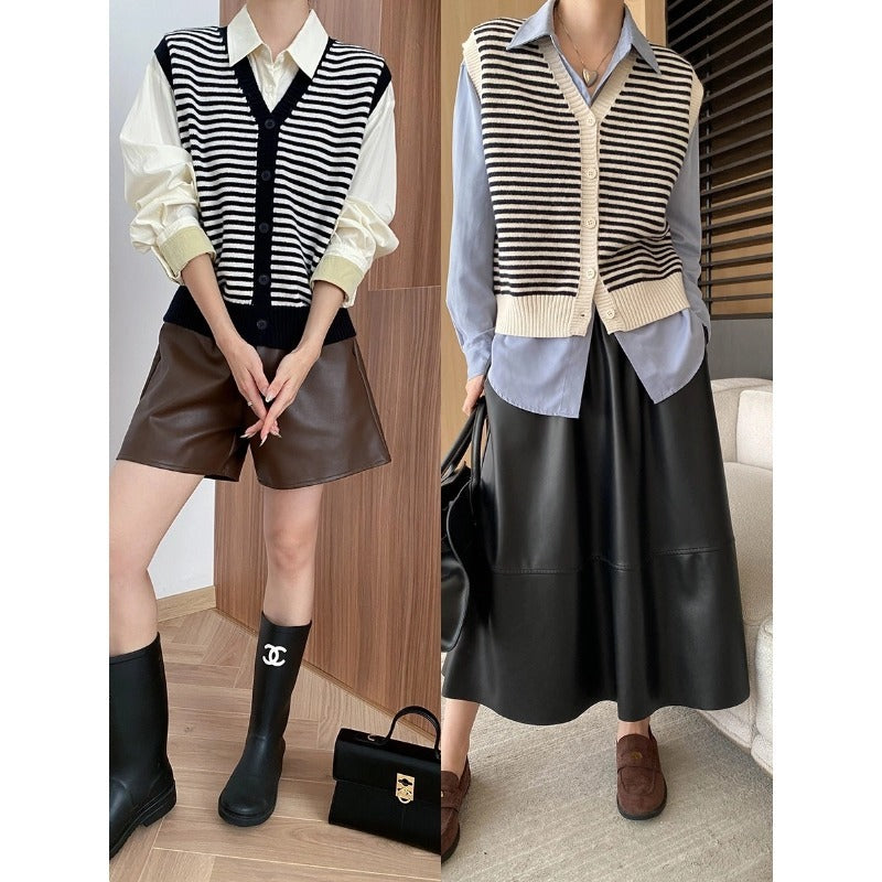 Vintage Striped Contrasting Knitted Cardigan Vest