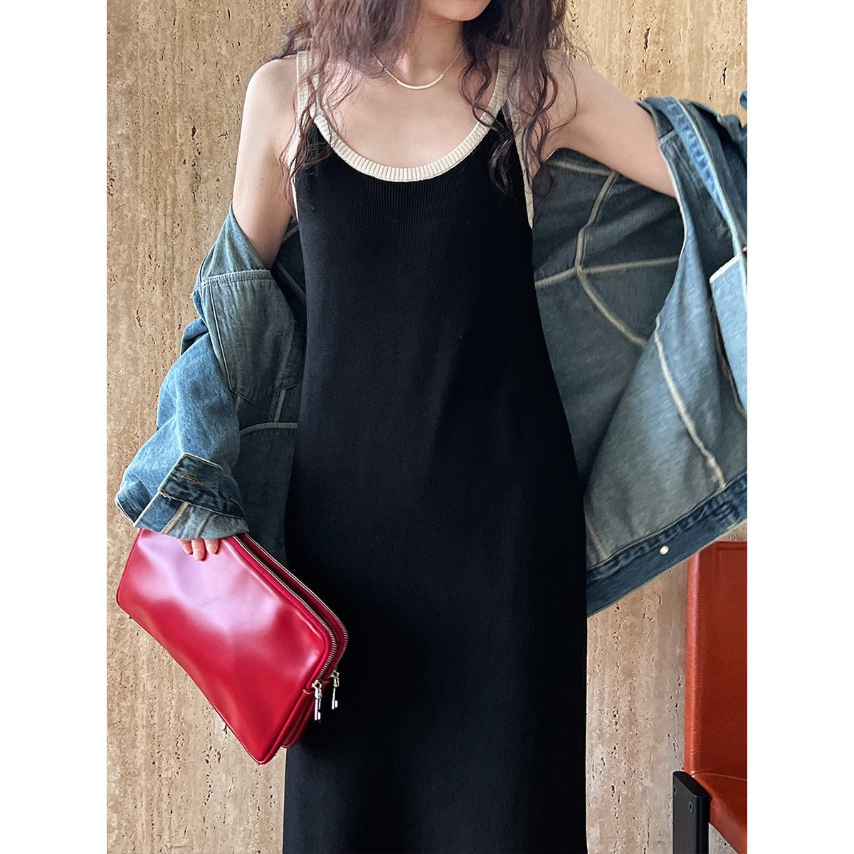 Contrasting Knitted Vest Skirt