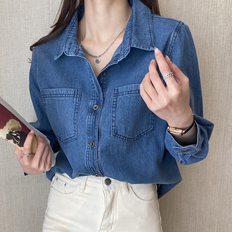 Literary Retro Denim Cardigan Shirt