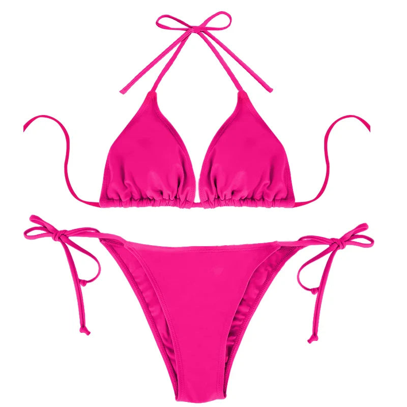 2 Pcs Solid Color Bikini Set Strapless Bareback Thong Swimsuit Simple Bandage Side Detail Ladies' Swimwear