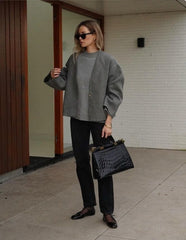 Fashionable Short V-neck Woolen Cardigan Single-button Jacket