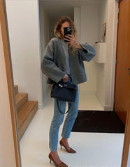 Fashionable Short V-neck Woolen Cardigan Single-button Jacket