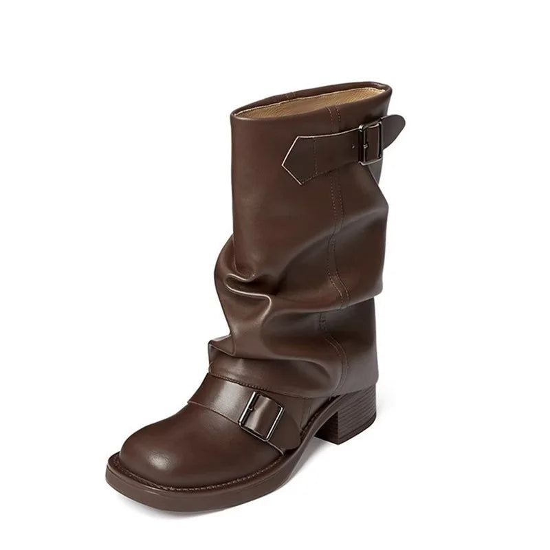 Round Toe Ladies Elegant Pipe Short Boot Shoes