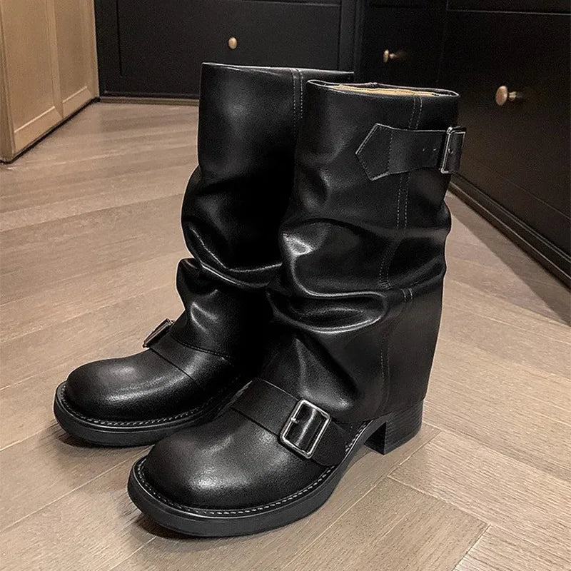 Round Toe Ladies Elegant Pipe Short Boot Shoes