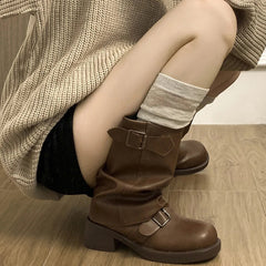 Round Toe Ladies Elegant Pipe Short Boot Shoes