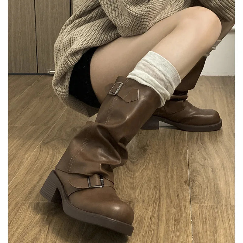 Round Toe Ladies Elegant Pipe Short Boot Shoes