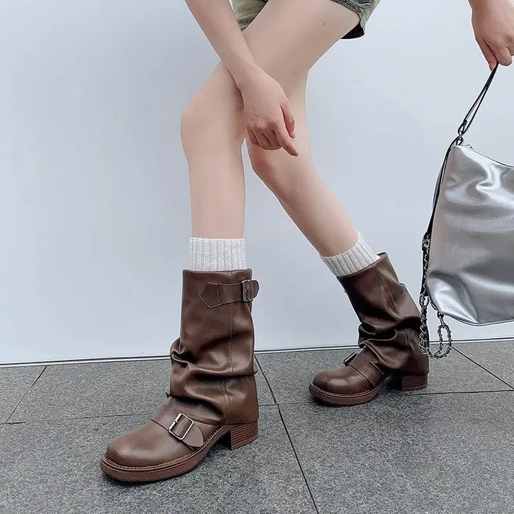 Round Toe Ladies Elegant Pipe Short Boot Shoes