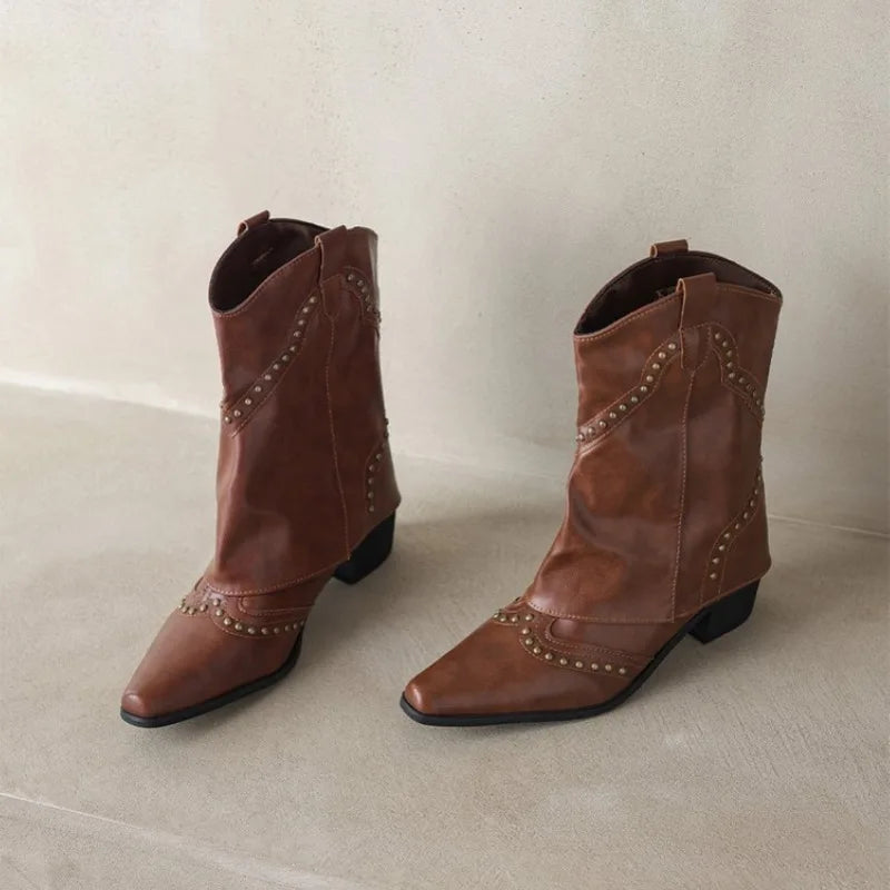 Wasteland Style Vintage Trouser legs Western Boot Black Knee High Boots