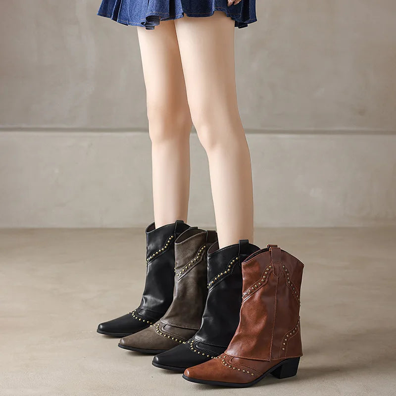 Wasteland Style Vintage Trouser legs Western Boot Black Knee High Boots