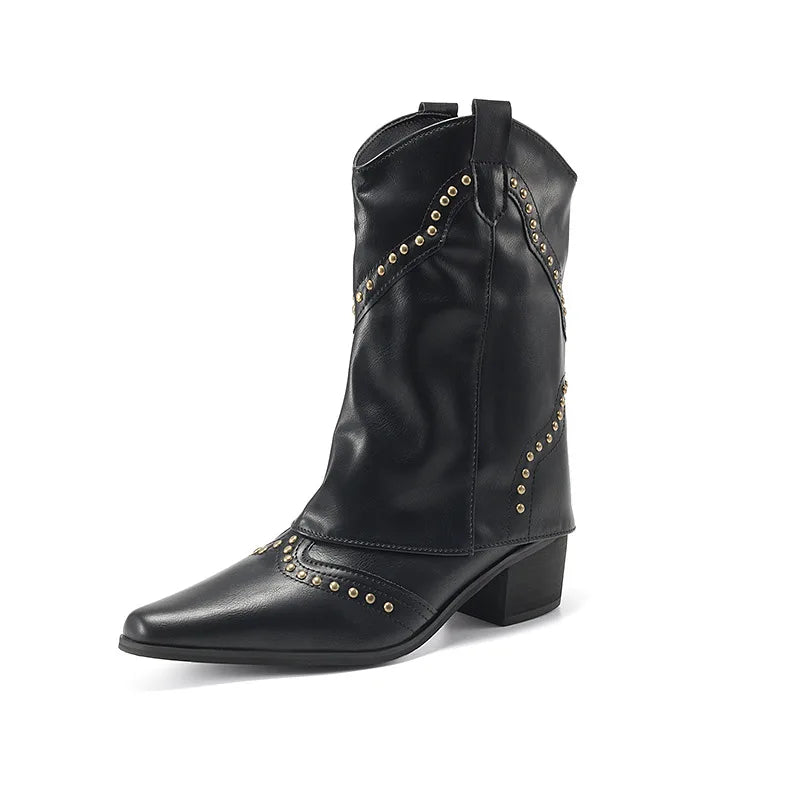 Wasteland Style Vintage Trouser legs Western Boot Black Knee High Boots
