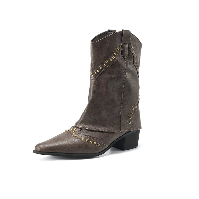 Wasteland Style Vintage Trouser legs Western Boot Black Knee High Boots