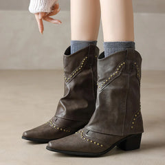 Wasteland Style Vintage Trouser legs Western Boot Black Knee High Boots