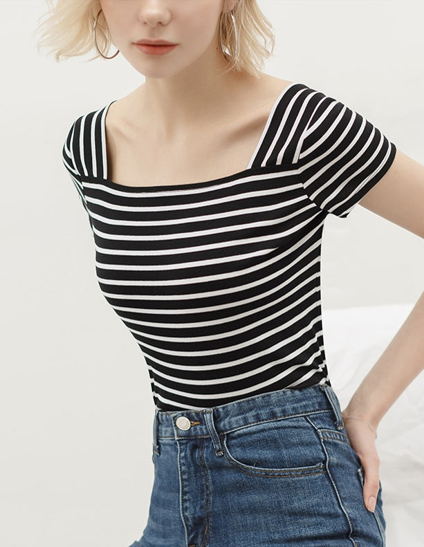 Striped Square Neck T-Shirt