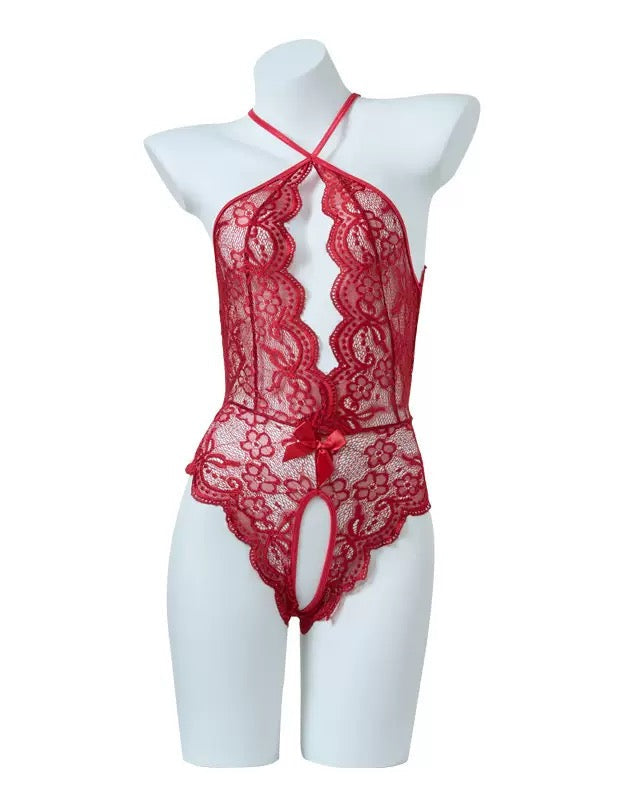 Lace Open Crotch Tights Pearl Backless Pajamas