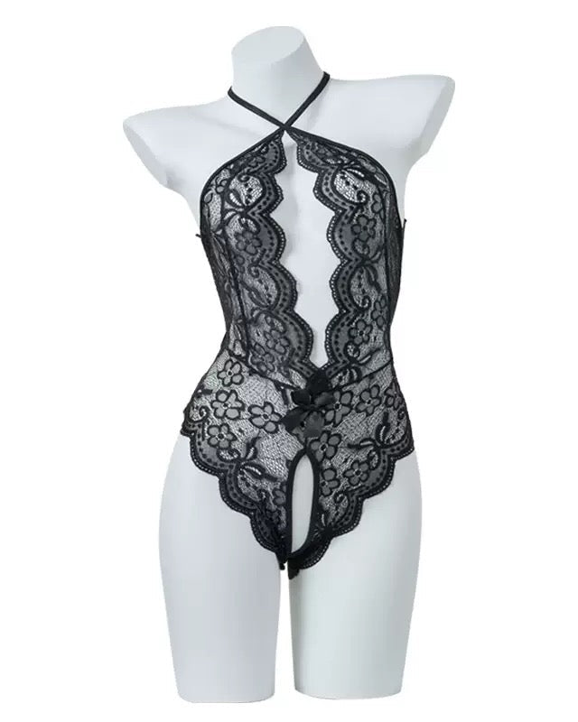 Lace Open Crotch Tights Pearl Backless Pajamas