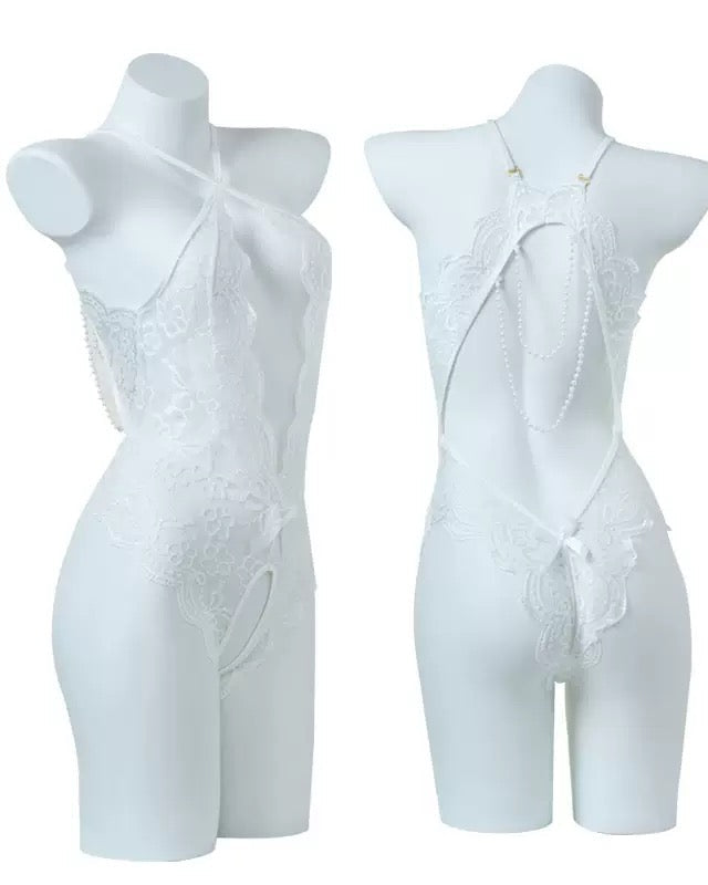 Lace Open Crotch Tights Pearl Backless Pajamas