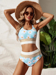Bikini Set Zip Front Swimwear Floral Print Two-Piece Bathing Suit Conservative Tankini Panties Suit