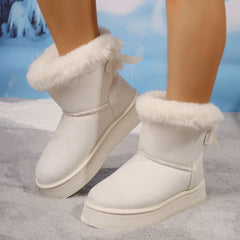 Classic Retro Winter Bow Hair Mouth Plus Pile Thick Cotton Boots
