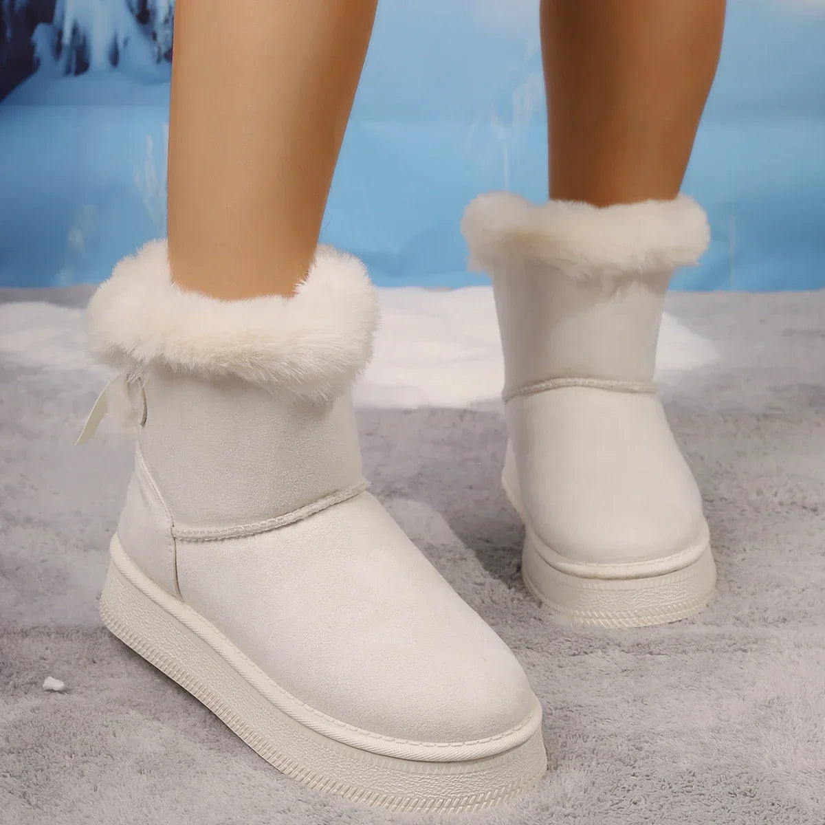 Classic Retro Winter Bow Hair Mouth Plus Pile Thick Cotton Boots