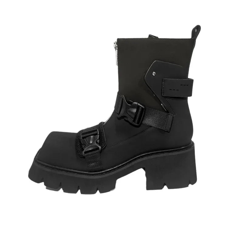European style Square Toe Thick Heel Motorcycle Boots