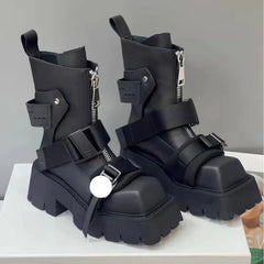 European style Square Toe Thick Heel Motorcycle Boots