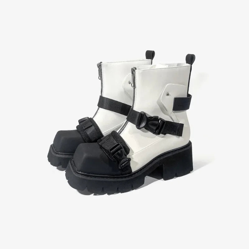 European style Square Toe Thick Heel Motorcycle Boots