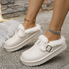 Autumn Winter Plush Buckle Warm Cotton Slippers Casual Large Hair Half Slipper Cotton Shoes