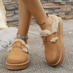 Autumn Winter Plush Buckle Warm Cotton Slippers Casual Large Hair Half Slipper Cotton Shoes