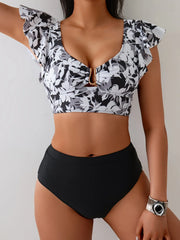 Floral Printed Tankini Set High Elastic Swimwear Durable Triangle Bikini 2-Piece Outfit Corset 2PCS